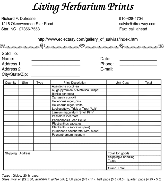 Living Herbarium Print Invoice